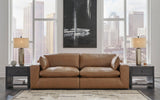 Emilia Caramel Leather 2-Piece Modular Loveseat by Ashley at Eve Furniture