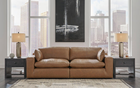 Emilia Caramel Leather 2-Piece Modular Loveseat by Ashley at Eve Furniture