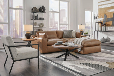 Emilia Caramel Leather 3-Piece Modular Sectional with Ottoman by Ashley at Eve Furniture