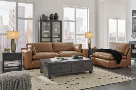 Emilia Caramel Leather 3-Piece Modular Sofa by Ashley at Eve Furniture