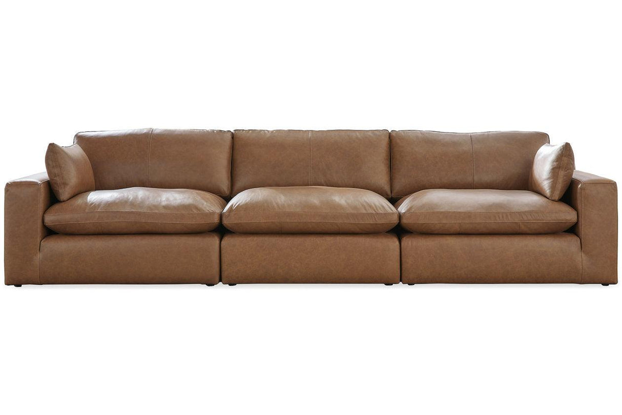 Emilia Caramel Leather 3-Piece Modular Sofa by Ashley at Eve Furniture