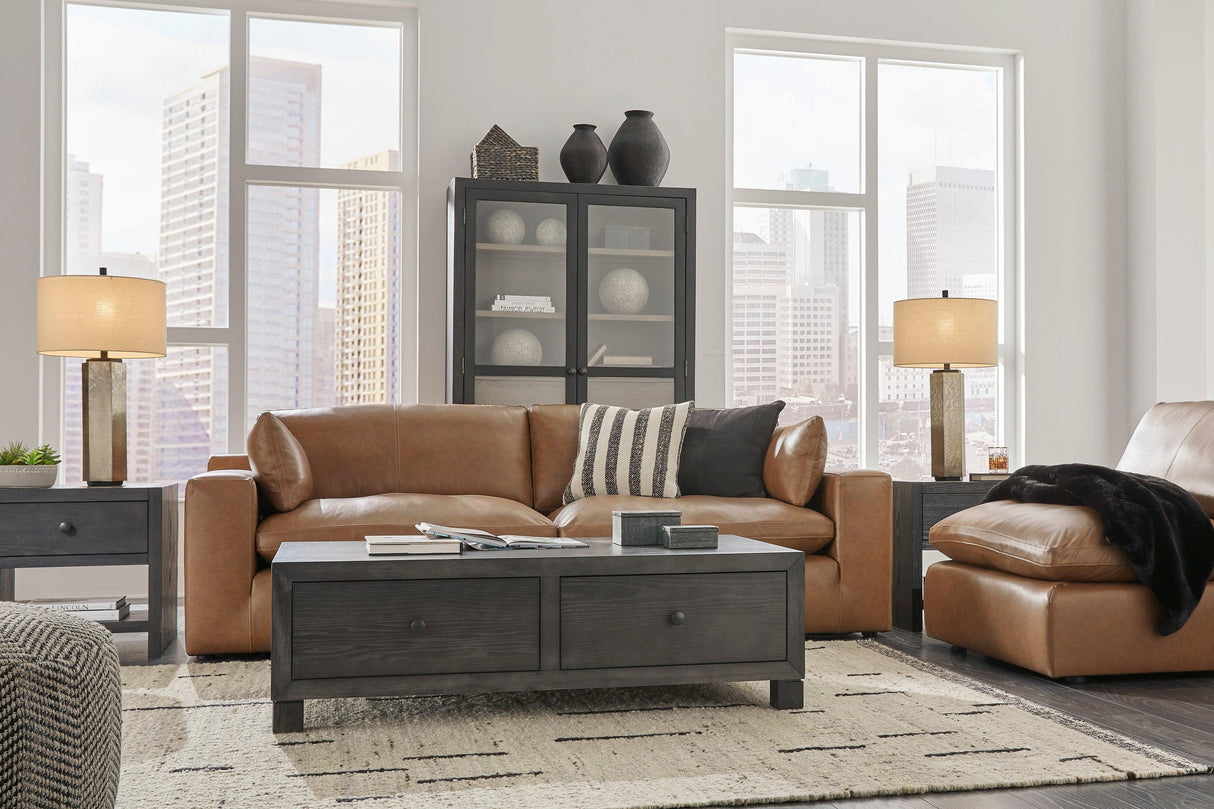Emilia Caramel Leather 3-Piece Modular Sofa by Ashley at Eve Furniture