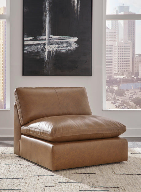 Emilia Caramel Leather 3-Piece Modular Sofa by Ashley at Eve Furniture