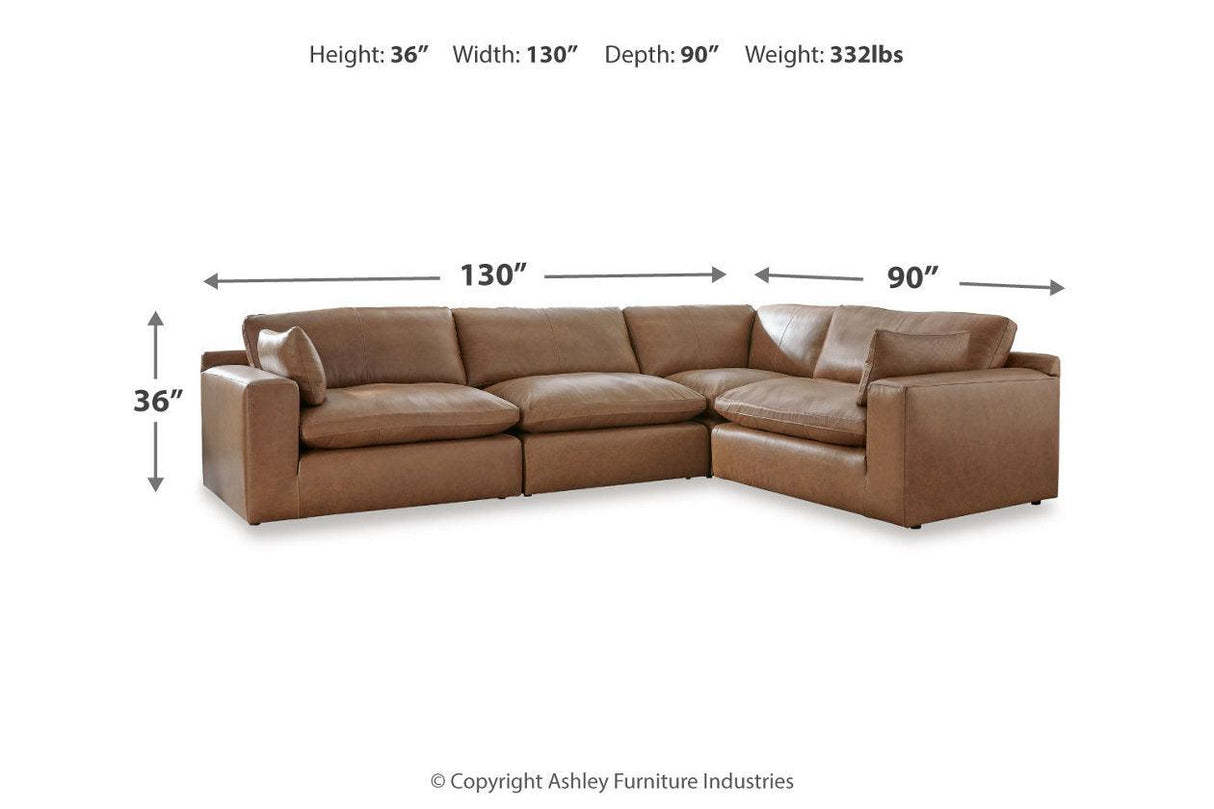 Emilia Caramel Leather 4-Piece Modular Sectional by Ashley at Eve Furniture