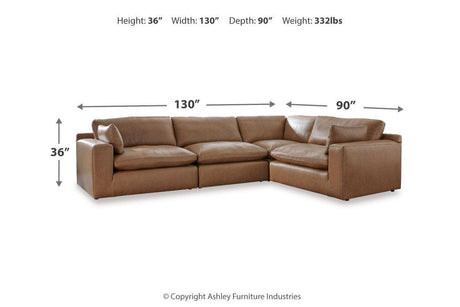 Emilia Caramel Leather 4-Piece Modular Sectional by Ashley at Eve Furniture