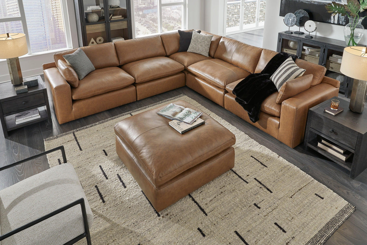 Emilia Caramel Leather 5-Piece Modular Sectional by Ashley at Eve Furniture