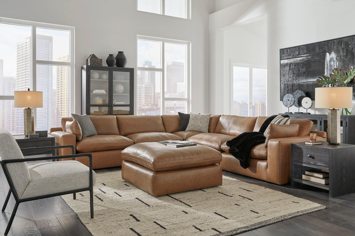 Emilia Caramel Leather 5-Piece Modular Sectional by Ashley at Eve Furniture
