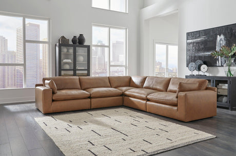 Emilia Caramel Leather 5-Piece Modular Sectional by Ashley at Eve Furniture