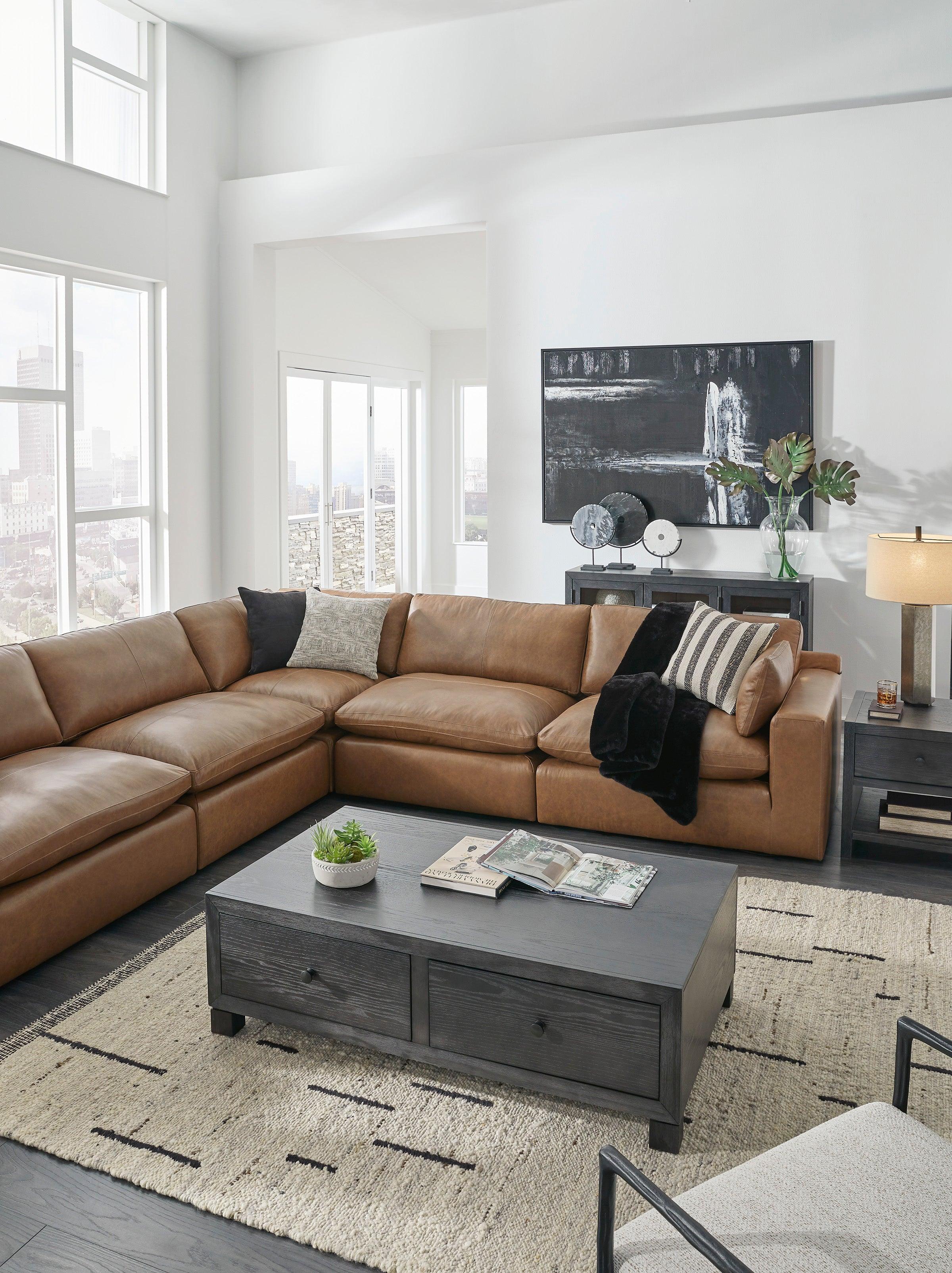 Emilia Caramel Leather 7-Piece Modular Sectional by Ashley