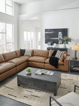 Emilia Caramel Leather 7-Piece Modular Sectional by Ashley at Eve Furniture