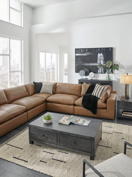 Emilia Caramel Leather 7-Piece Modular Sectional by Ashley at Eve Furniture