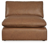 Emilia Caramel Leather Armless Chair by Ashley at Eve Furniture