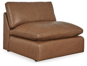 Emilia Caramel Leather Armless Chair by Ashley at Eve Furniture