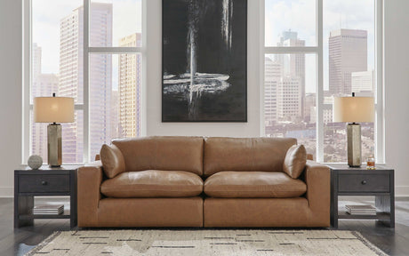 Emilia Caramel Leather Modular Sofa and Loveseat by Ashley at Eve Furniture