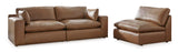Emilia Caramel Leather Modular Sofa and Loveseat by Ashley at Eve Furniture