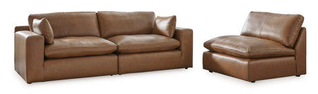 Emilia Caramel Leather Modular Sofa and Loveseat by Ashley at Eve Furniture