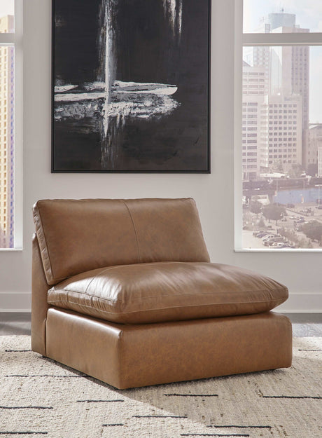 Emilia Caramel Leather Modular Sofa and Loveseat by Ashley at Eve Furniture