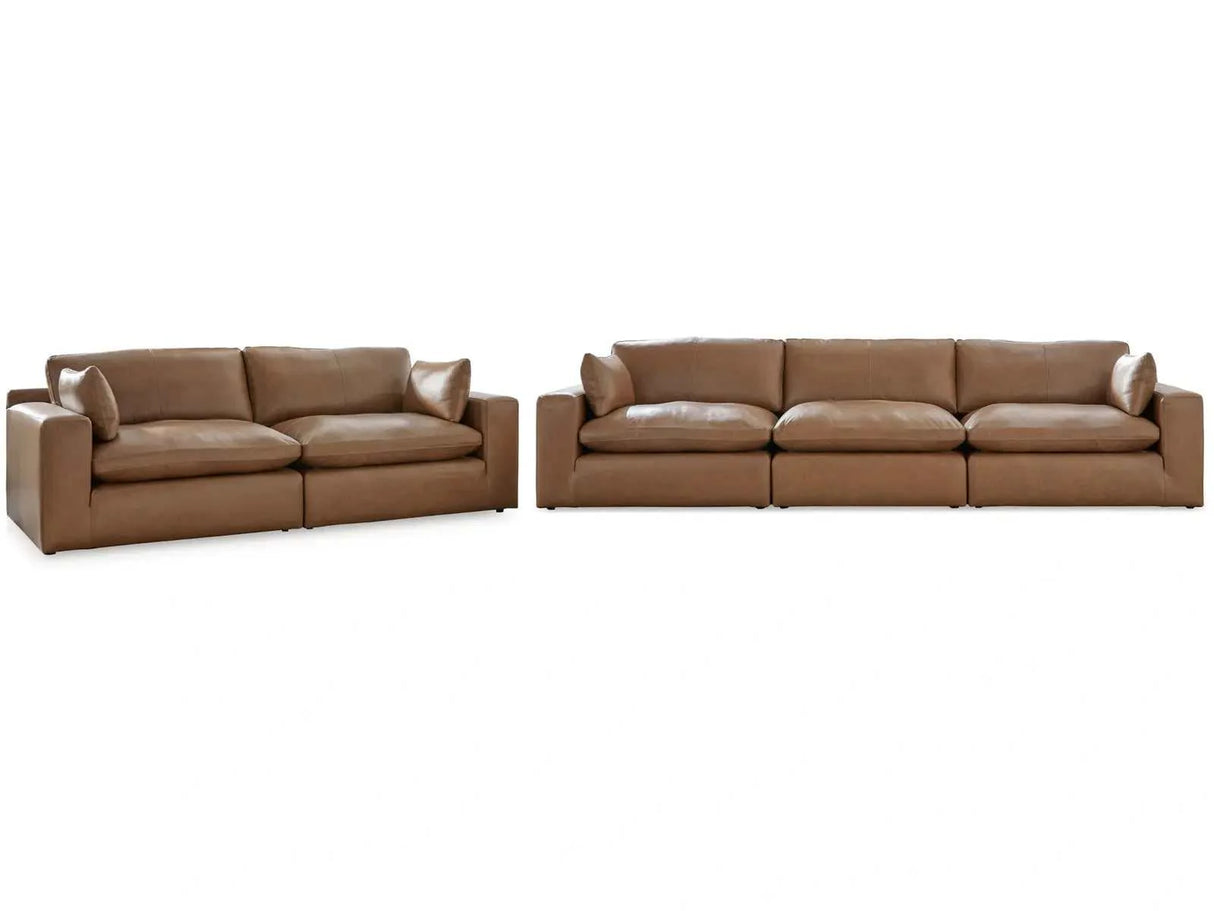 Emilia Caramel Leather Modular Sofa and Loveseat by Ashley at Eve Furniture