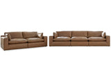 Emilia Caramel Leather Modular Sofa and Loveseat by Ashley at Eve Furniture