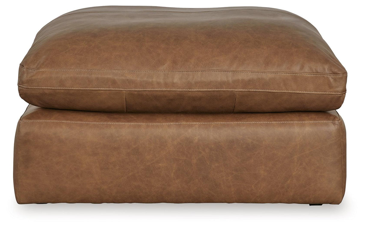 Emilia Caramel Oversized Leather Accent Ottoman by Ashley at Eve Furniture