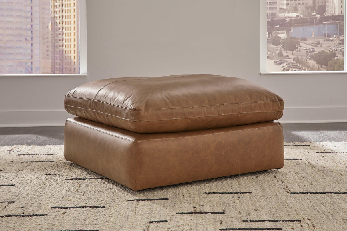 Emilia Caramel Oversized Leather Accent Ottoman by Ashley at Eve Furniture