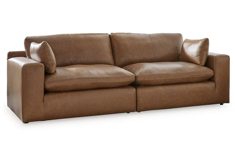 Emilia Caramel Leather 2-Piece Modular Loveseat by Ashley at Eve Furniture