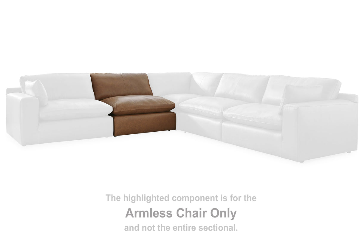 Emilia Caramel Leather Armless Chair by Ashley at Eve Furniture