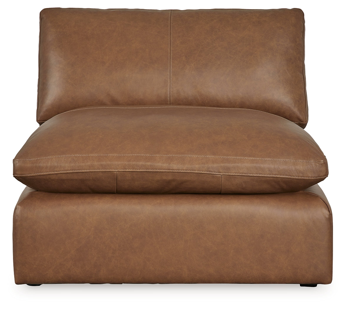 Emilia Caramel Leather Armless Chair by Ashley at Eve Furniture