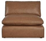 Emilia Caramel Leather Armless Chair by Ashley at Eve Furniture