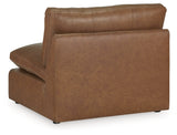Emilia Caramel Leather Armless Chair by Ashley at Eve Furniture
