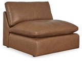 Emilia Caramel Leather Armless Chair by Ashley at Eve Furniture