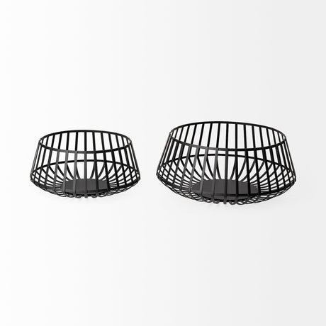 Emilio Set of 2 Black Metal Slated Bowls by Mercana at Eve Furniture