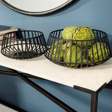 Emilio Set of 2 Black Metal Slated Bowls by Mercana at Eve Furniture