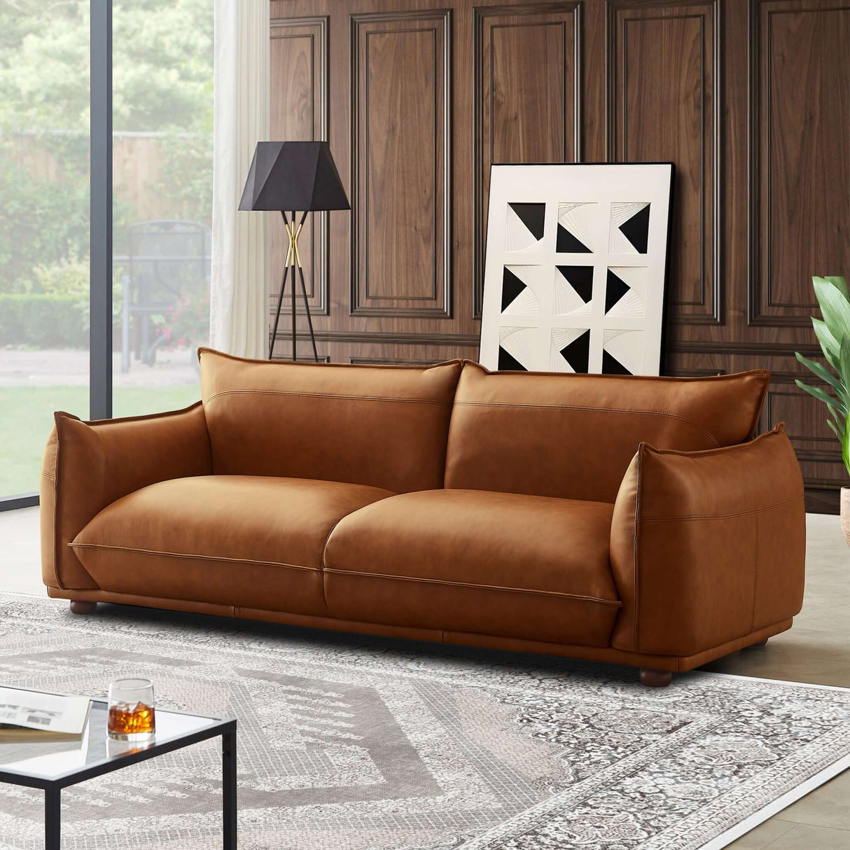 Emma Mid Century Modern Luxury Cognac Leather Sofa by Ashcroft Furniture at Eve Furniture