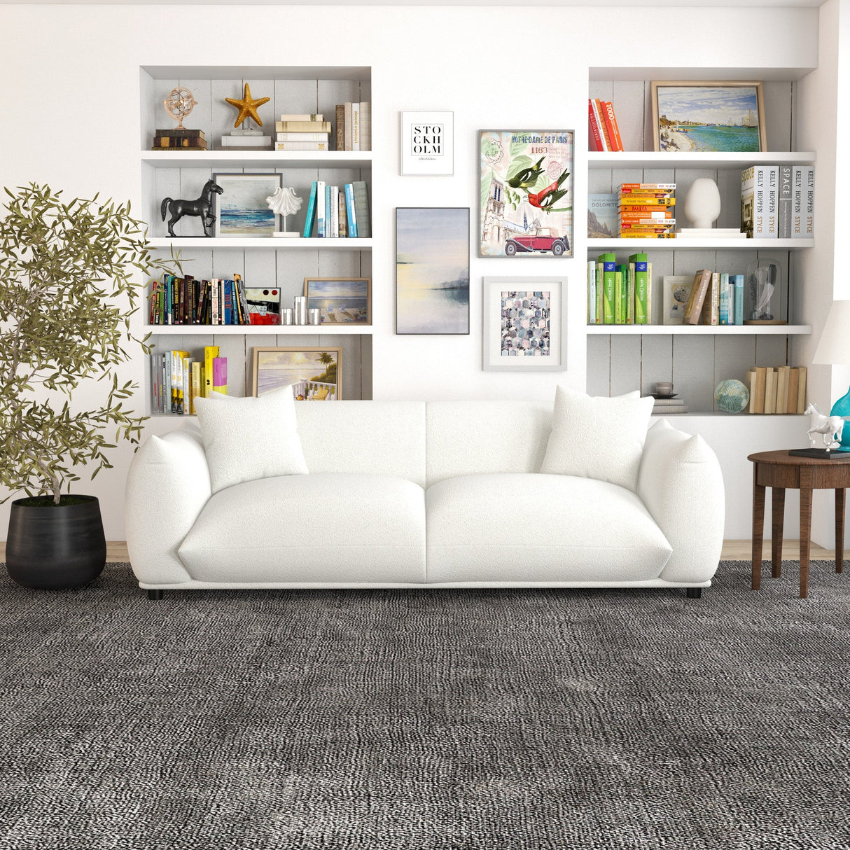 Emma Mid Century Modern Luxury Cream Boucle Sofa by Ashcroft Furniture at Eve Furniture