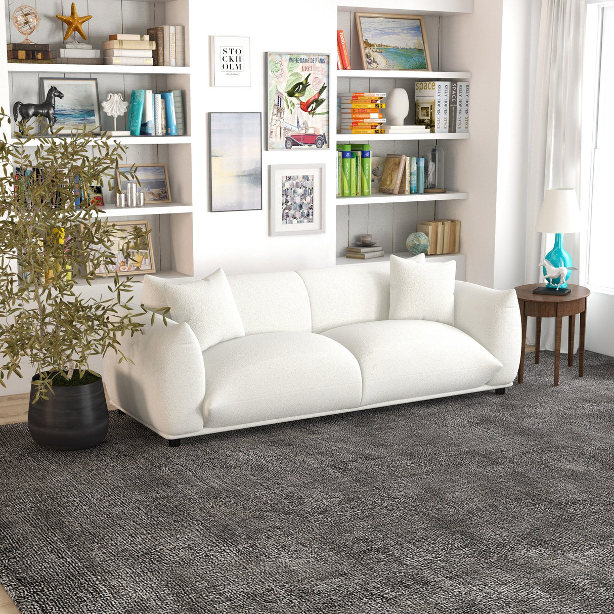 Emma Mid Century Modern Luxury Cream Boucle Sofa by Ashcroft Furniture at Eve Furniture