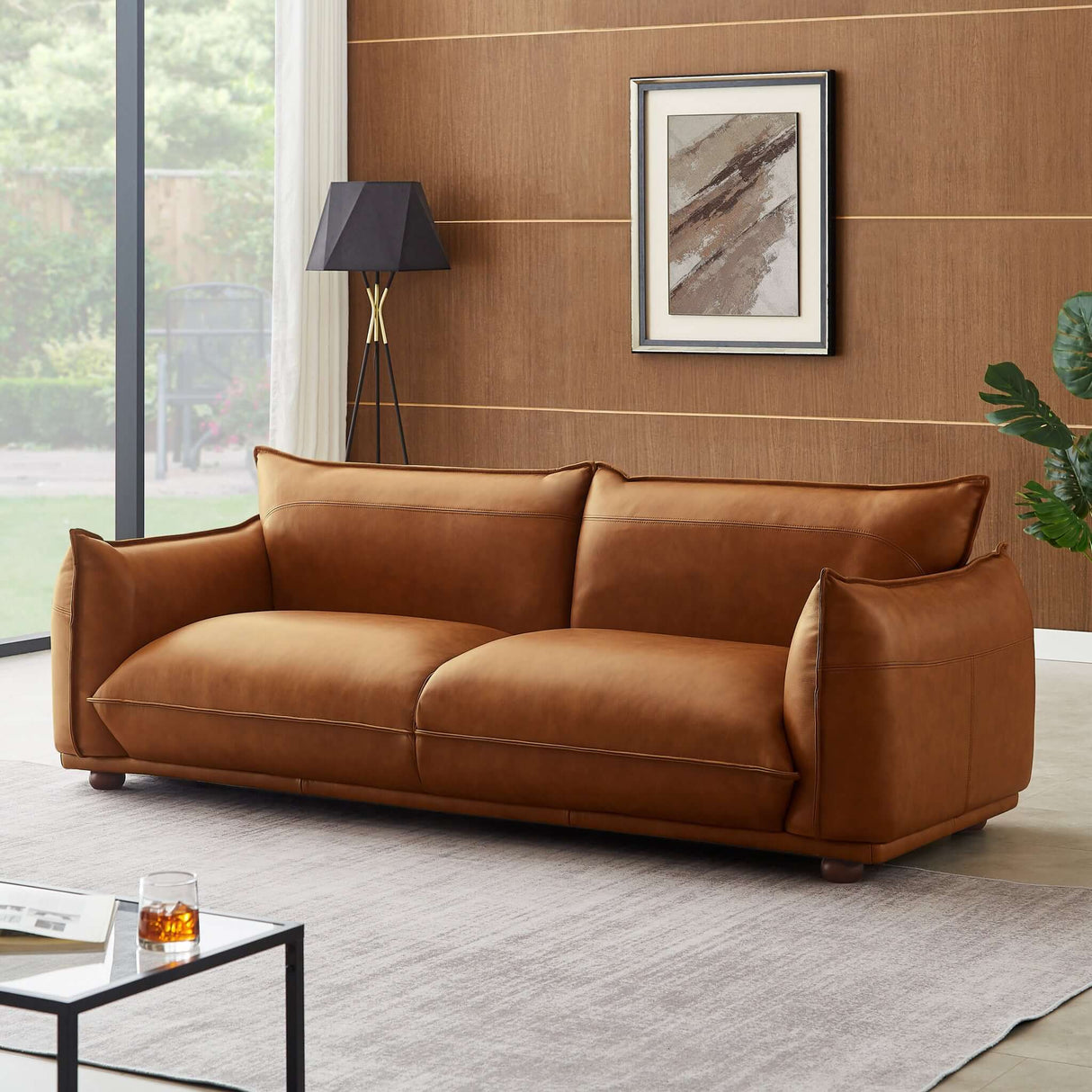 Emma Mid Century Modern Luxury  Sofa Cognac Leather