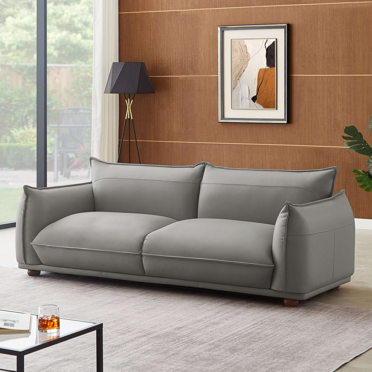 Emma Mid Century Modern Luxury  Sofa Grey Leather