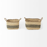 Emma (Set of 2) Light Brown Seagrass Rectangular Basket W/ Black Stripes by Mercana at Eve Furniture