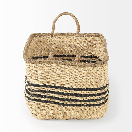 Emma (Set of 2) Light Brown Seagrass Rectangular Basket W/ Black Stripes by Mercana at Eve Furniture