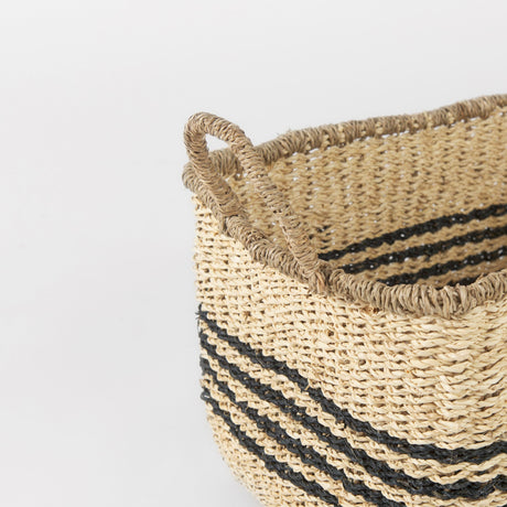 Emma (Set of 2) Light Brown Seagrass Rectangular Basket W/ Black Stripes by Mercana at Eve Furniture