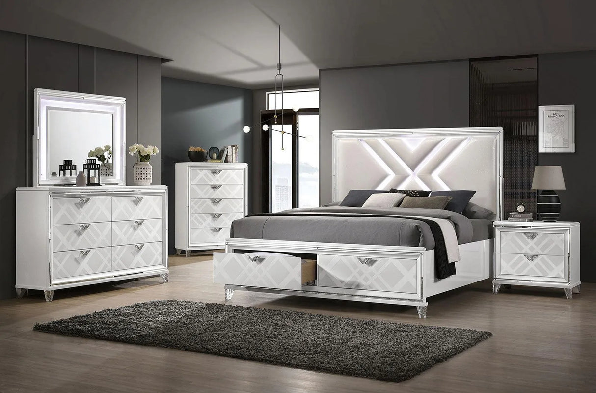 Emmeline White LED King Storage Platform Bed by Furniture of America at Eve Furniture