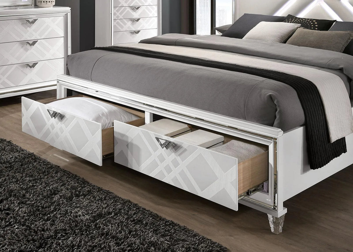 Emmeline White LED King Storage Platform Bed by Furniture of America at Eve Furniture