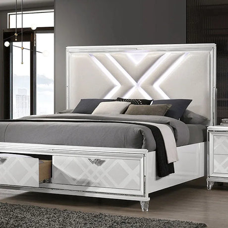 Emmeline White LED Queen Storage Platform Bed by Furniture of America at Eve Furniture