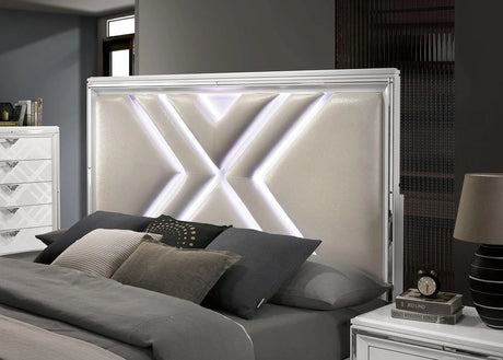 Emmeline White LED Queen Storage Platform Bed by Furniture of America at Eve Furniture