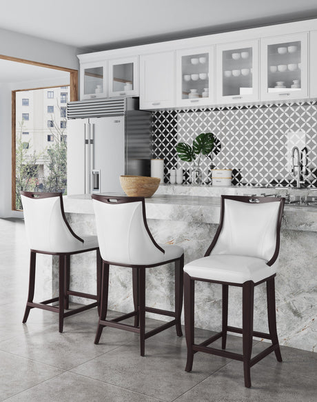 Emperor Bar Stool in Pearl White and Walnut by Manhattan Comfort at Eve Furniture