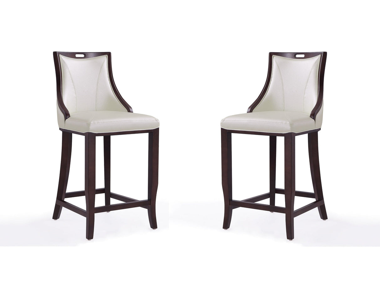 Emperor Bar Stool in Pearl White and Walnut (Set of 2) by Manhattan Comfort at Eve Furniture