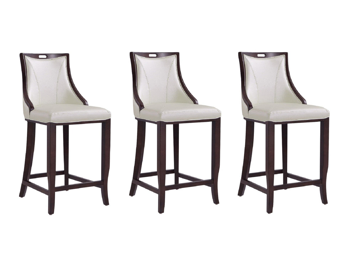 Emperor Bar Stool in Pearl White and Walnut (Set of 3) by Manhattan Comfort at Eve Furniture