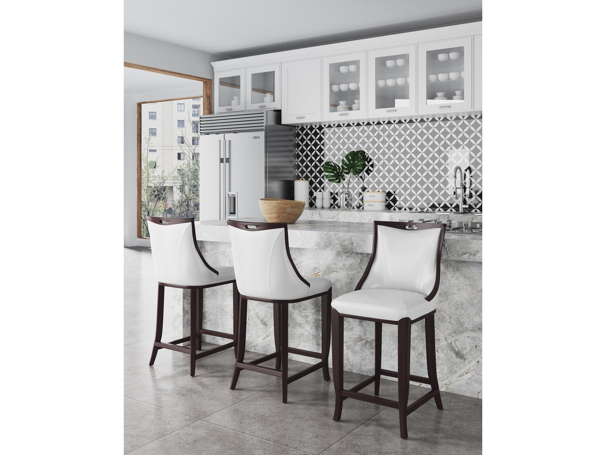 Emperor Bar Stool in Pearl White and Walnut (Set of 3) by Manhattan Comfort at Eve Furniture