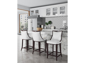 Emperor Bar Stool in Pearl White and Walnut (Set of 3) by Manhattan Comfort at Eve Furniture